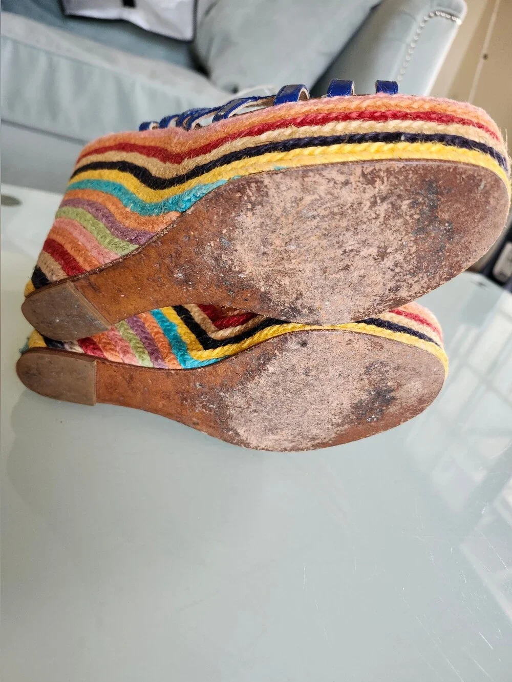 Paloma Barcelo Rainbow Espadrille Wedges Size 38 Boho Chic Y2K Retro 70's Disco